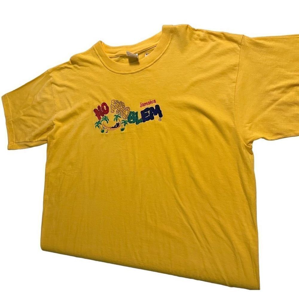Vintage Y2K Jamaica No Problem Embroidered Mens Yellow T Shirt Size XXL New
